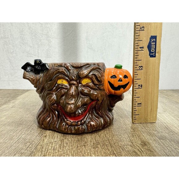 Vintage Holland Floral Inc Halloween Tree Pumpkin Bat Planter 1990 Ceramic - Picture 6 of 7